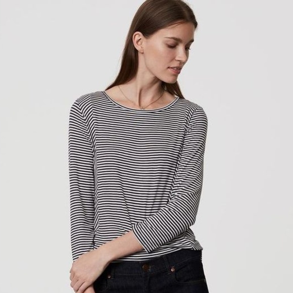 Loft Paneled Soft 3/4 Sleeve Scoop Neck Top Tee - Picture 1 of 6